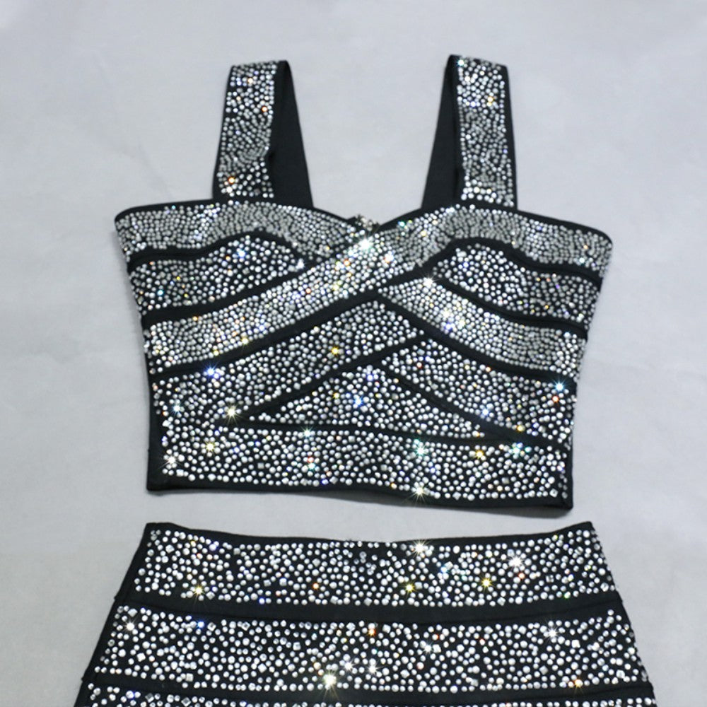 Strappy Sleeveless Rhinestone Bandage Set