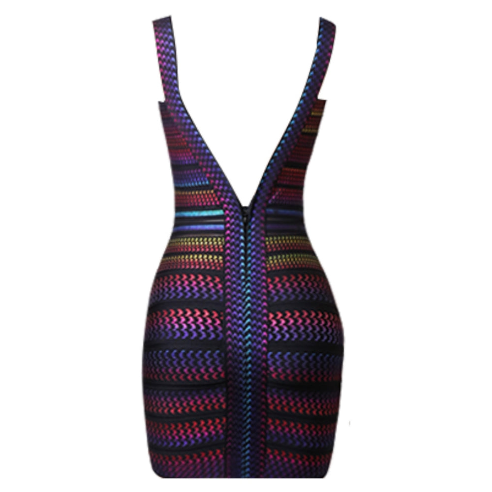 Strappy Sleeveless Mini Houndstooth Bandage Dress