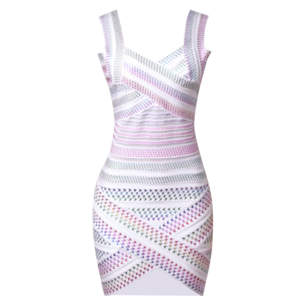 Strappy Sleeveless Mini Houndstooth Bandage Dress