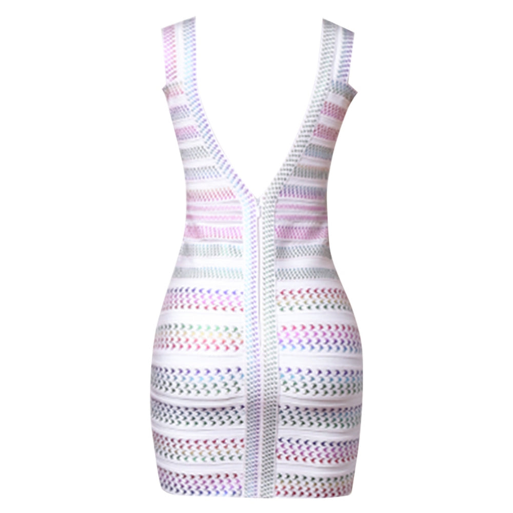 Strappy Sleeveless Mini Houndstooth Bandage Dress