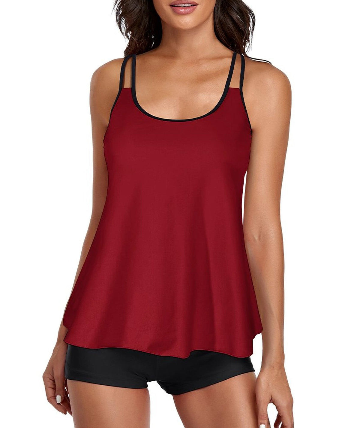 Tankini Red Tank Top Two Piece Bathing Suits with Boyshorts