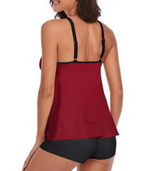 Tankini Red Tank Top Two Piece Bathing Suits with Boyshorts