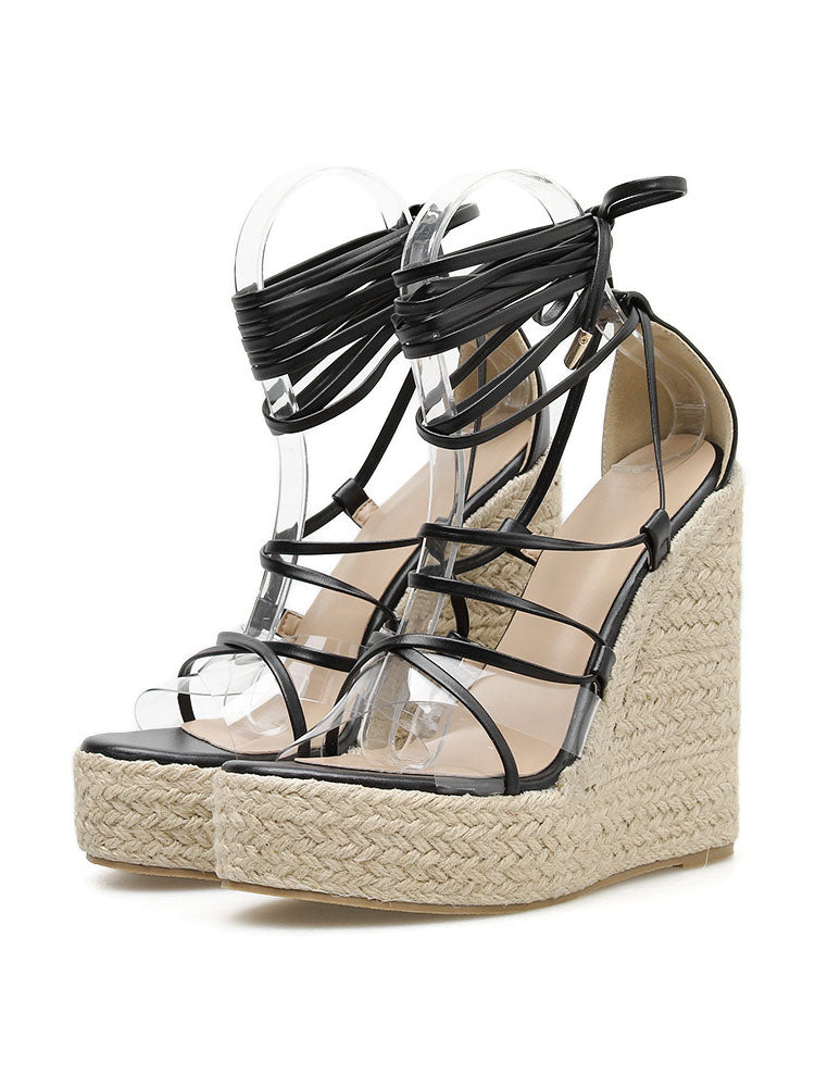 strappy lace up wedges
