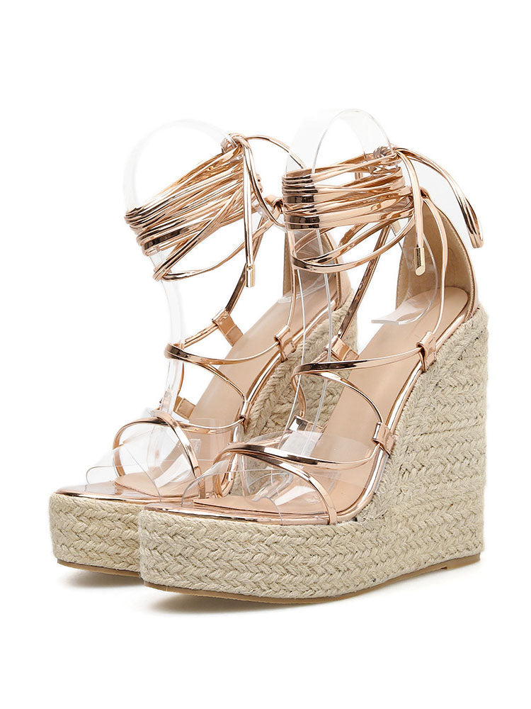 strappy lace up wedges