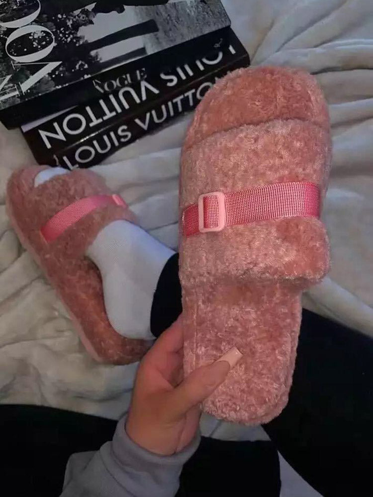 Fluffy Strap Slides