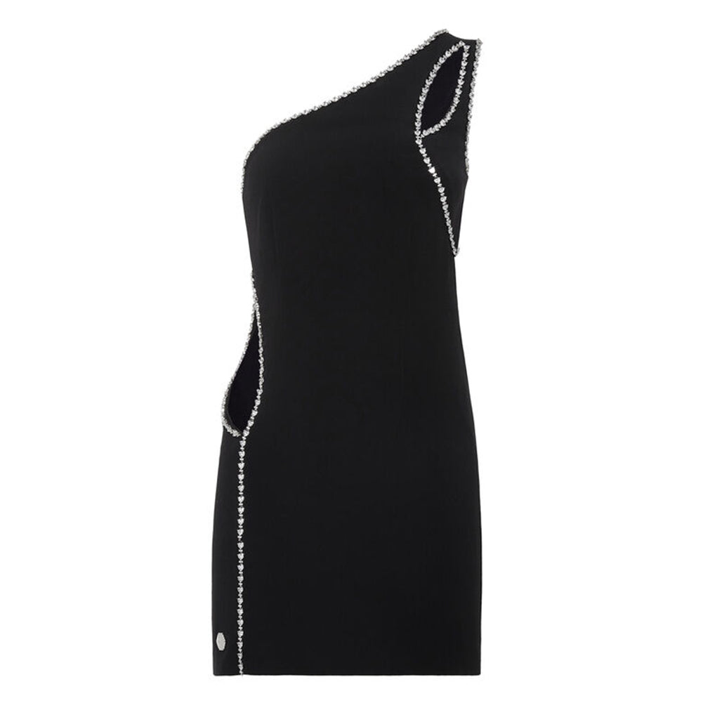 One Shoulder Sleeveless Diamente Embellished Mini Bandage Dress