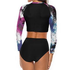 Tie Dye Purple Black 2 Piece Sun Protection Bikini Swimwear