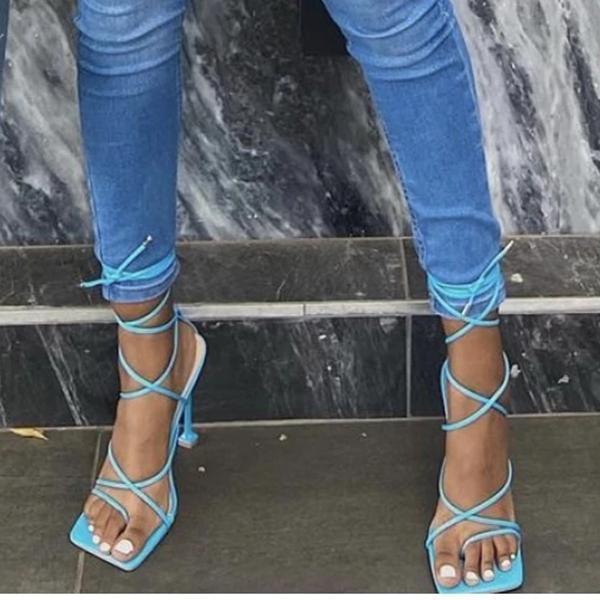 Around-The-Ankle Lace-Up Closure Open Squared Toe Heels