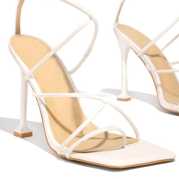 Around-The-Ankle Lace-Up Closure Open Squared Toe Heels