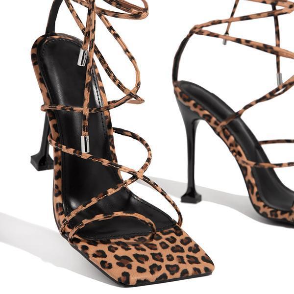 Around-The-Ankle Lace-Up Closure Open Squared Toe Heels