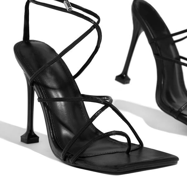 Around-The-Ankle Lace-Up Closure Open Squared Toe Heels