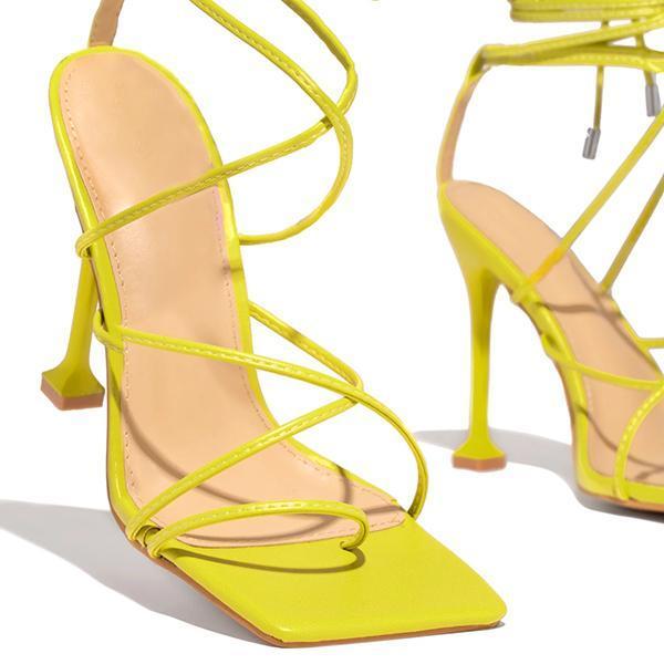 Around-The-Ankle Lace-Up Closure Open Squared Toe Heels