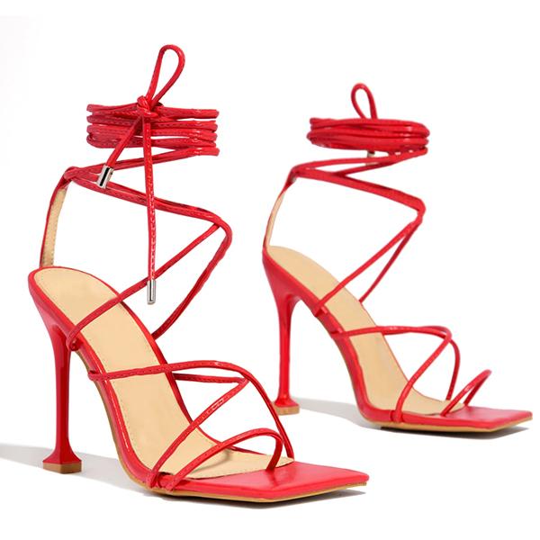 Around-The-Ankle Lace-Up Closure Open Squared Toe Heels