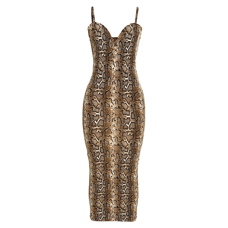 Snakeskin Diagonal Strappy Bodycon Dress YME1221