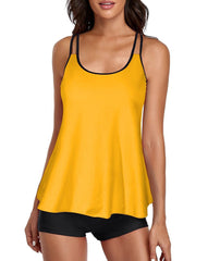 Tankini Yellow Tank Top Two Piece Bathing Suits with Boyshorts