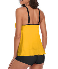 Tankini Yellow Tank Top Two Piece Bathing Suits with Boyshorts