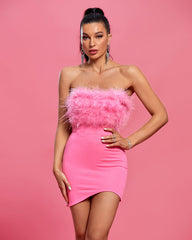 Strapless Feather Bodycon Mini Dress