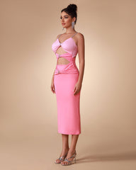 Pink Gradient Cut Out Backless Maxi Dress