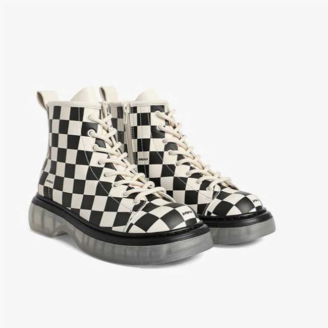 Checkerboard Element Front Lace-up Boots