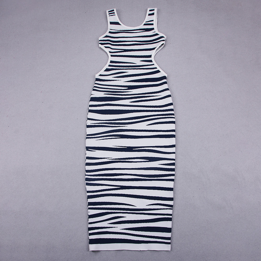 Strappy Sleeveless Zebra Stripes Midi Bandage Dress