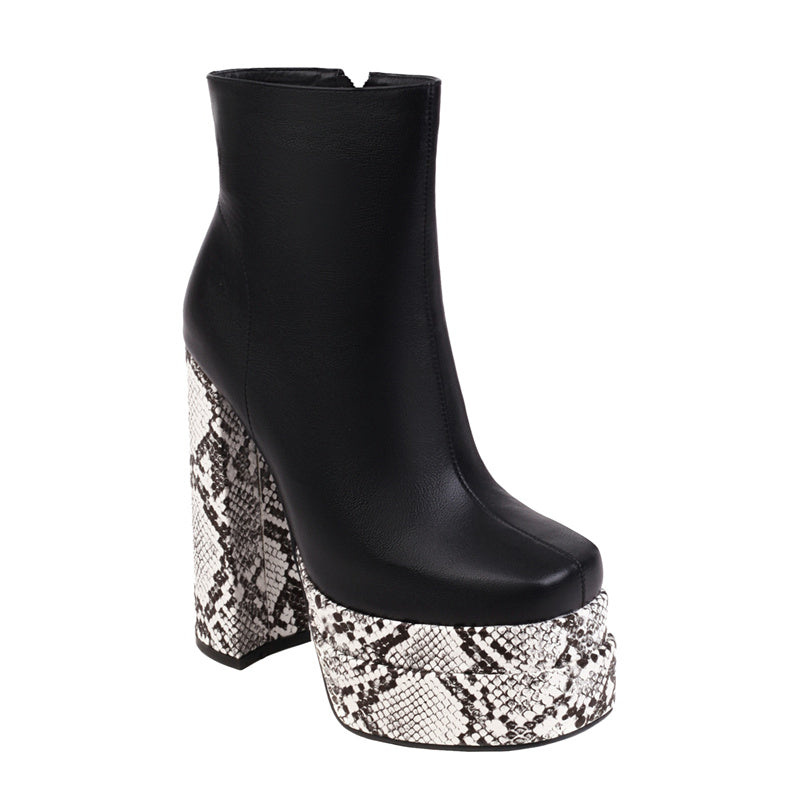 Gray Snake Print Black and White Boots