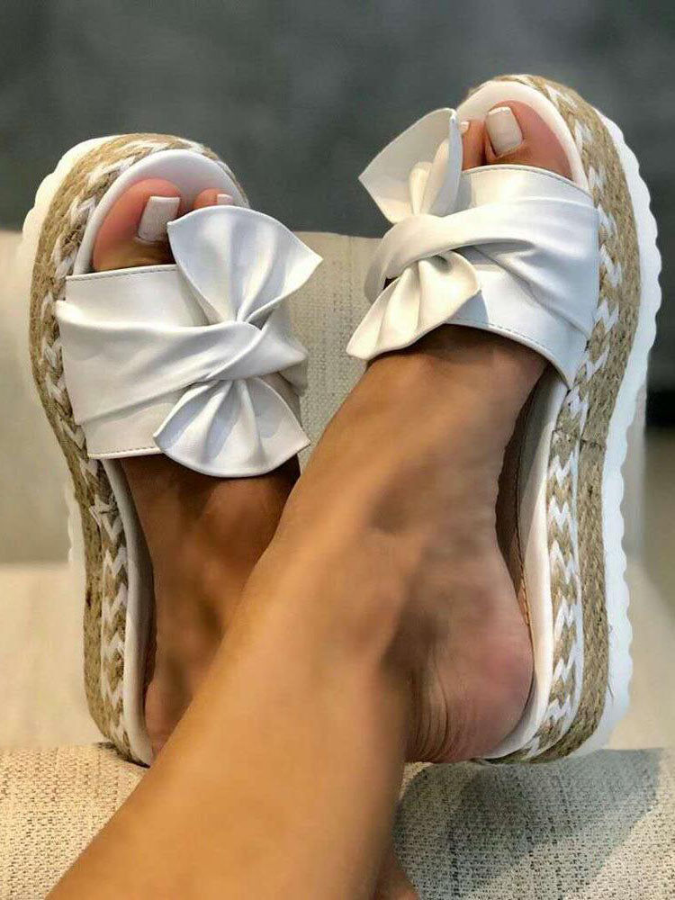 Bow Tie Platform Wedges Heels Sandals