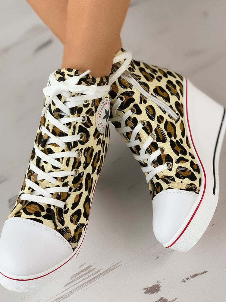 Lace-Up Thick Soled Heel Canvas Sneakers