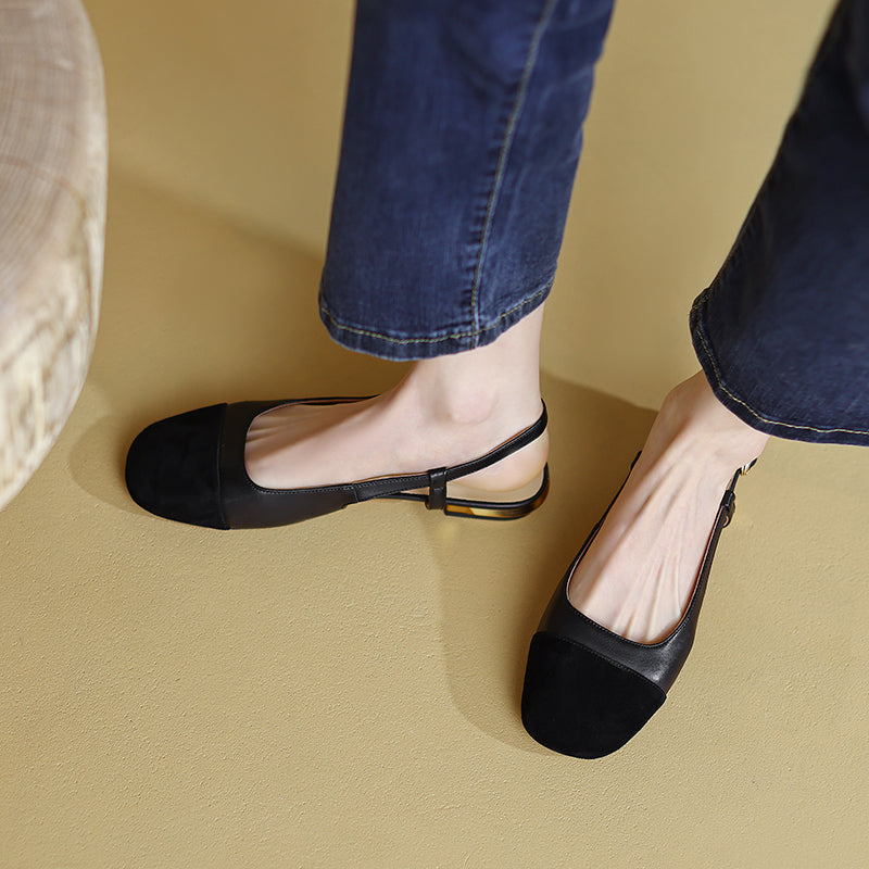 Frady Cap Toe Black Slingback Flats