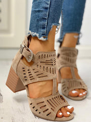 Hollow Out Chunky Heel Sandals