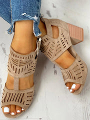 Hollow Out Chunky Heel Sandals