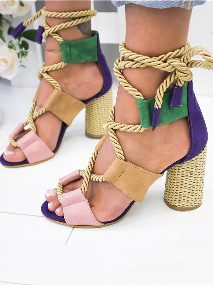 Lace Up Chunky Heel Sandals