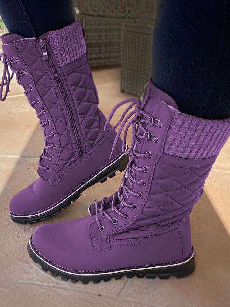 Zipper Design Lace Up Boot