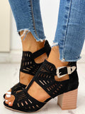 Hollow Out Chunky Heel Sandals