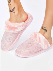 Rhinestones Warm Furry Slippers