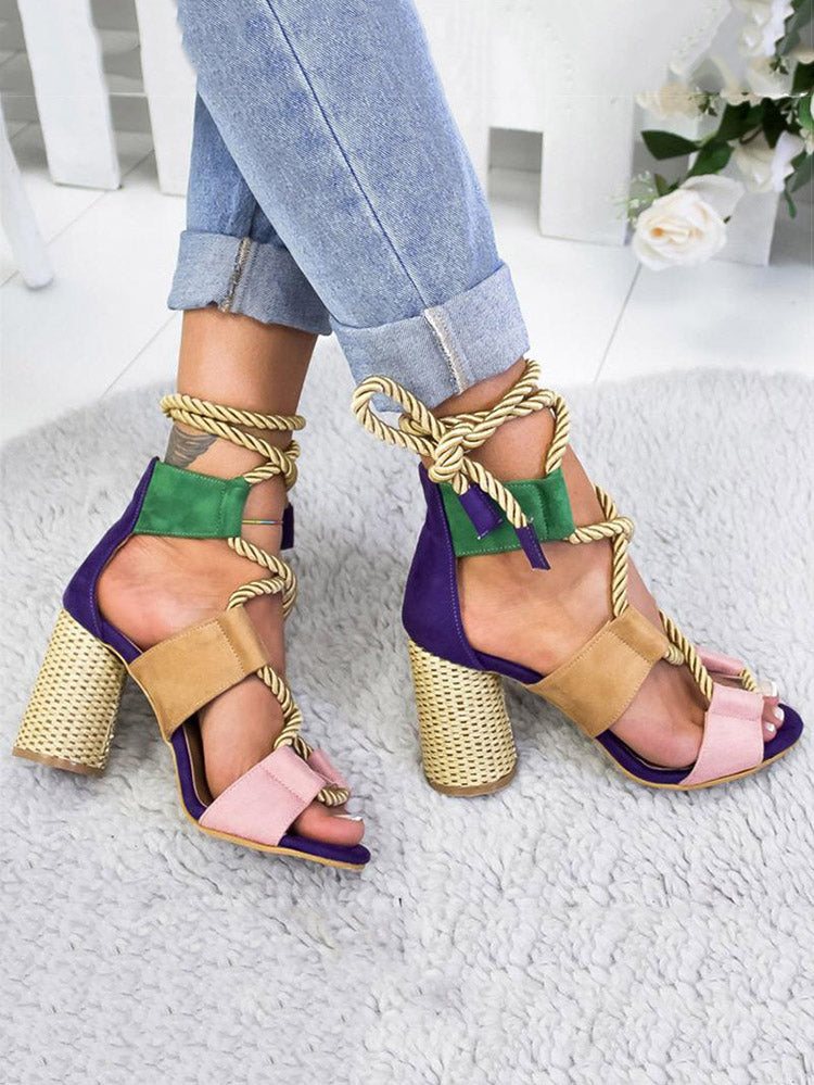 Lace Up Chunky Heel Sandals