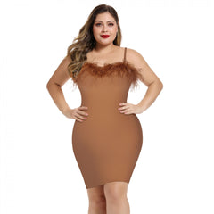 Plus Size Strappy Plume Mini Bandage Dress DPF19177