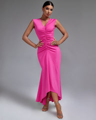 V-neck Fishtail Frill Maxi Dress