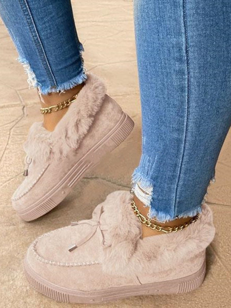 Bow Decor Suede Plush Snow Boots