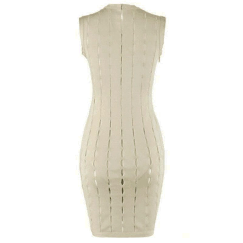 Round Neck Sleeveless Hallow Out Mini Bandage Dress HT0065