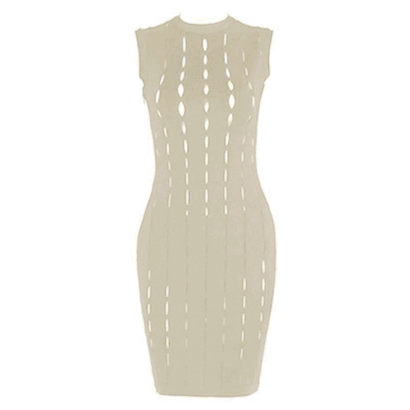 Round Neck Sleeveless Hallow Out Mini Bandage Dress HT0065