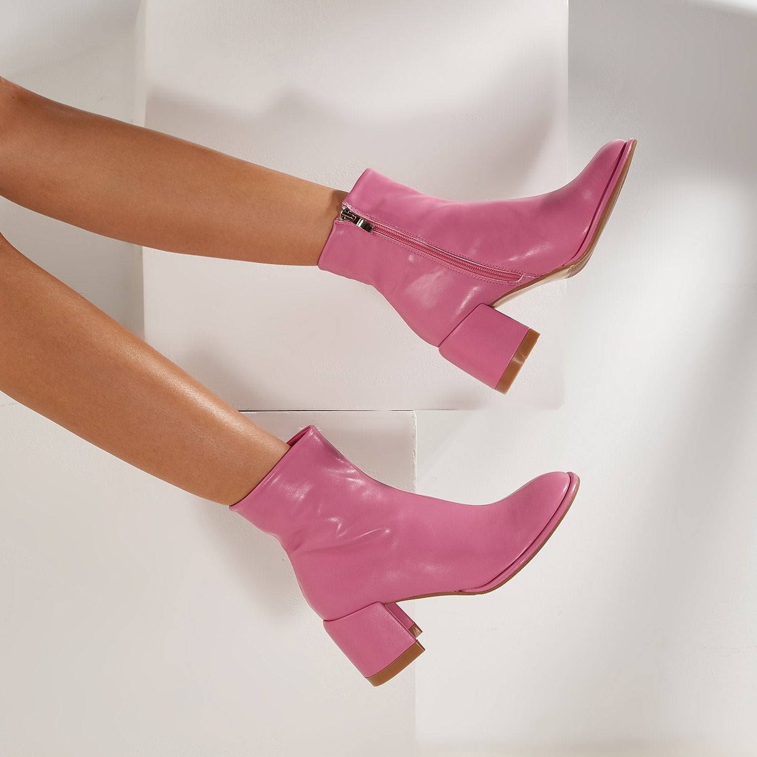 Colorful Thick Heeled Side Zipper Short Boots