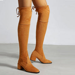 Chunky Heeled Suede Over-the-knee High Boots