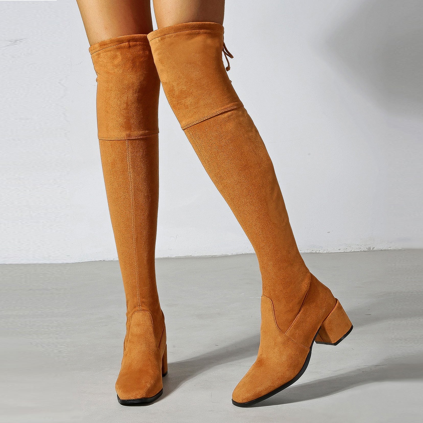 Chunky Heeled Suede Over-the-knee High Boots