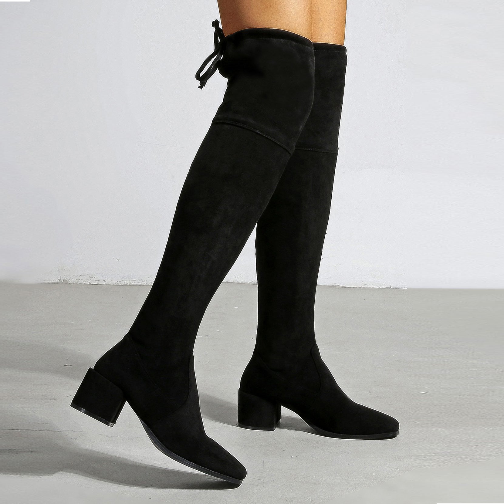 Chunky Heeled Suede Over-the-knee High Boots