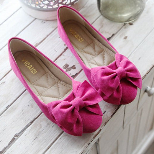 Bow Decor Suede Ballet Flats