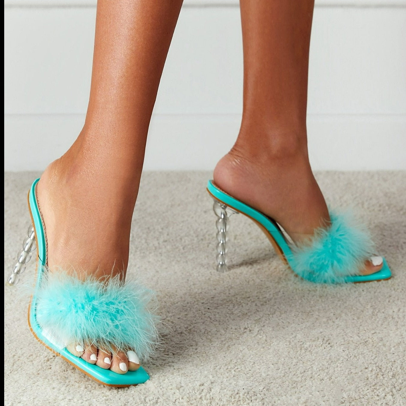 Fluffy Decor Heel Sandals