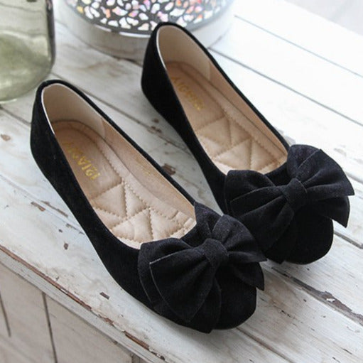 Bow Decor Suede Ballet Flats