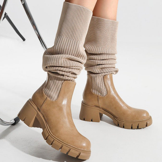 British Style Chunky Heeled Thick-soled Boots