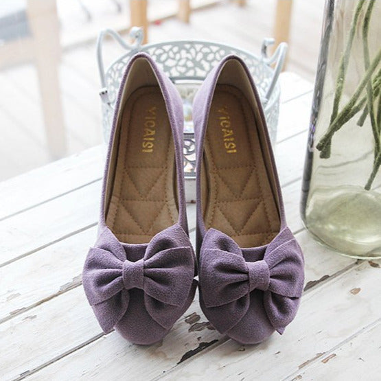 Bow Decor Suede Ballet Flats