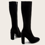 Chunky High heeled Retro Side Zip Over Knees Boots